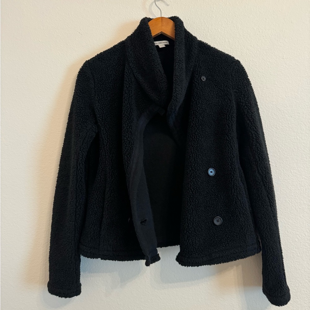 JAMES PERSE BLACK SHRUNKEN CROPPED SHERPA Sz 2 Fleece Jacket